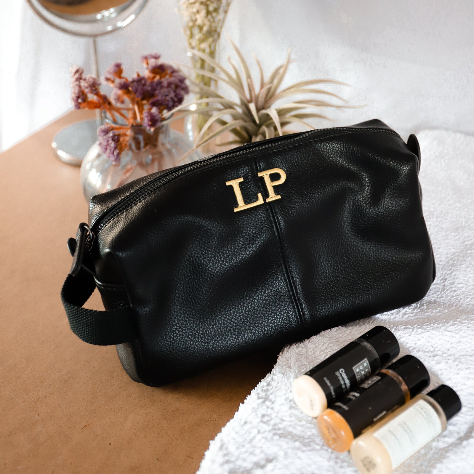 Toiletry Bag, Black, Personalised
