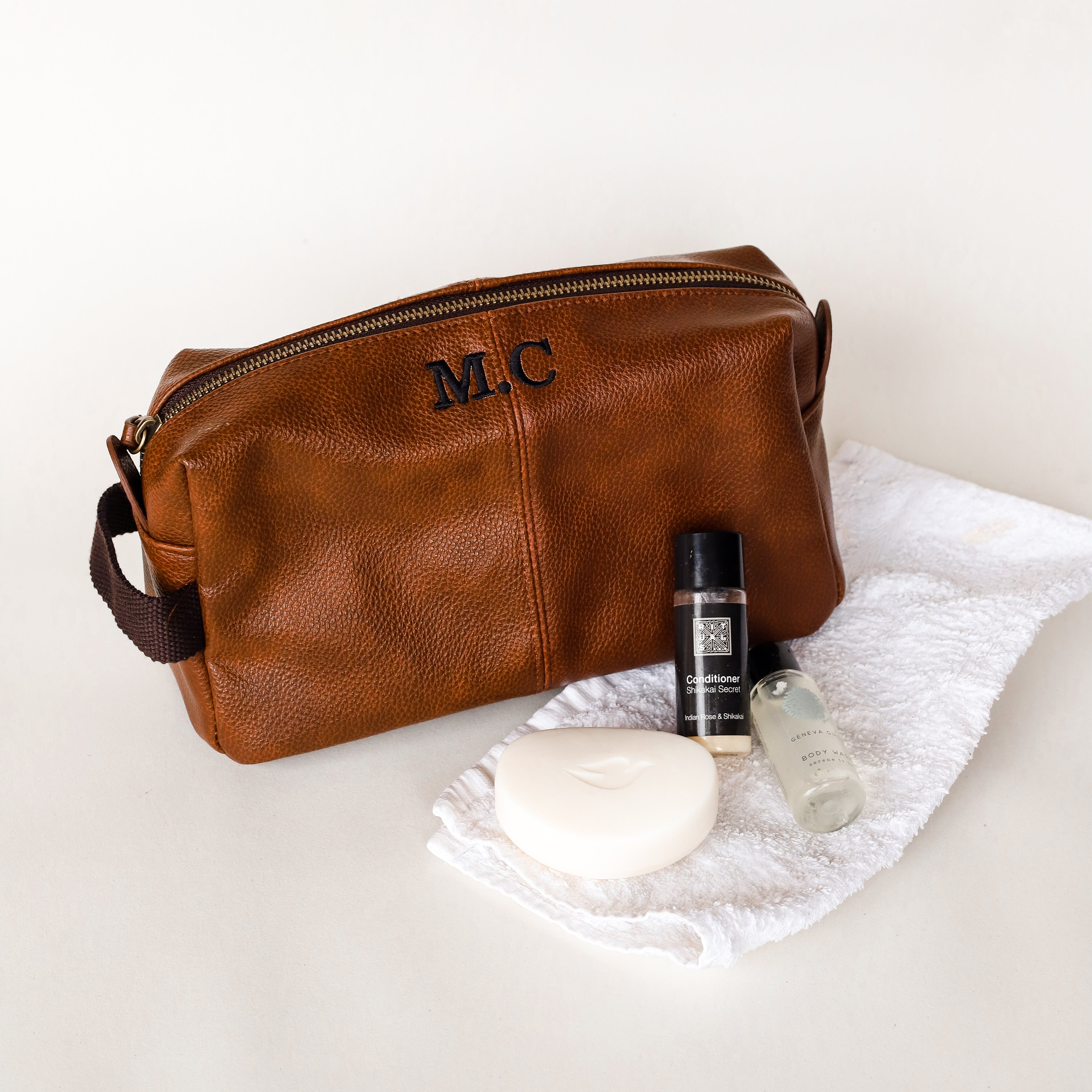 Toiletry Bag, Brown, Personalised