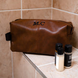 Leather Look Toiletry Bag - Brown